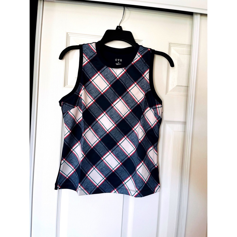 Tail Activewear OTG Womens Plaid Sleeveless Golf Tennis Top Navy Blue M